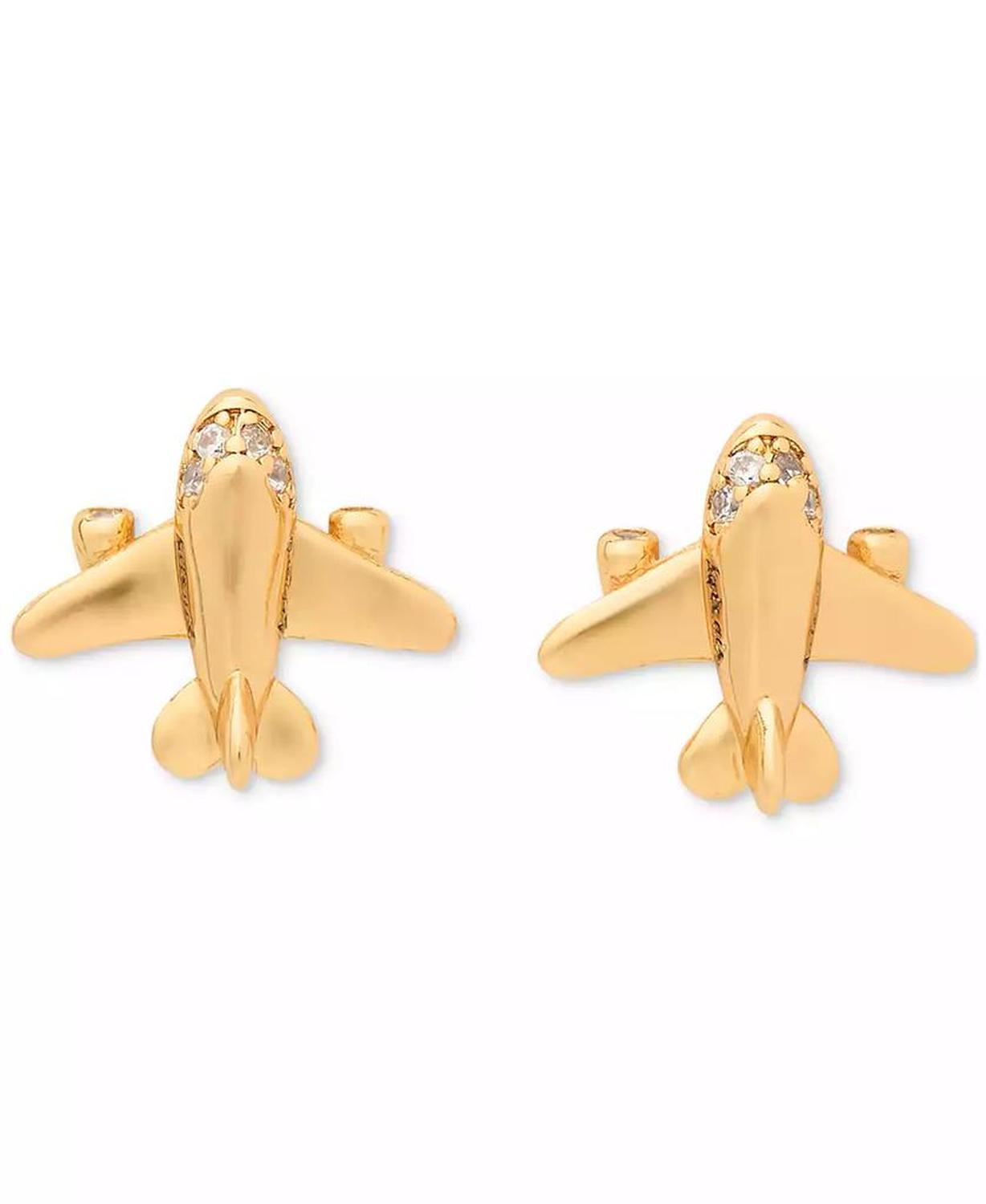 Gold-Tone Out of Office Airplane Stud Earrings