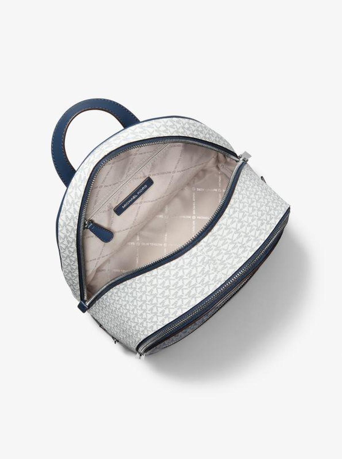 Rhea Medium Metallic Signature Logo Backpack