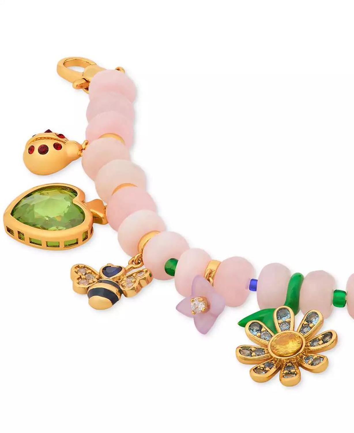 Gold-Tone Bead & Stone Garden Charm Bracelet