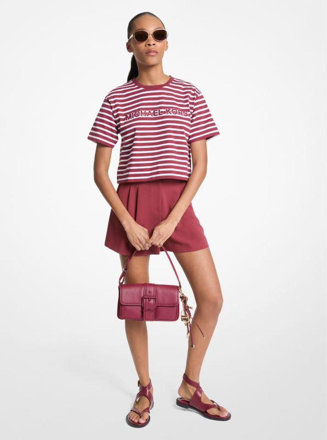 Striped Logo Cotton Cropped T-Shirt
