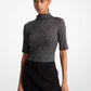 Ribbed Metallic Funnel Neck Top