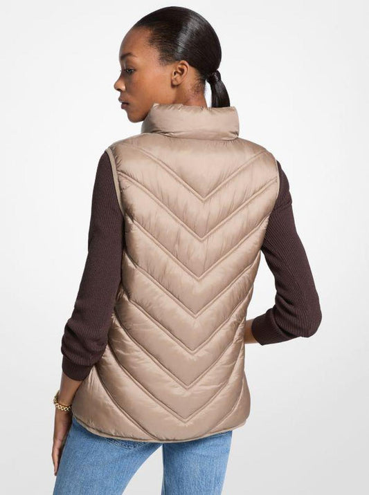 Chevron Quilted Logo Print and Nylon Packable Vest