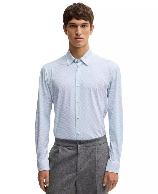 Men's Slim-Fit Printed Performance Dress Shirt