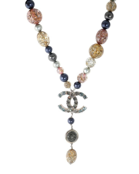 Silver Tone Chanel 2006 CC Rhinestone, Faux Pearls & Beads Necklace