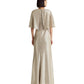 Foil-Print Jersey Cape Gown