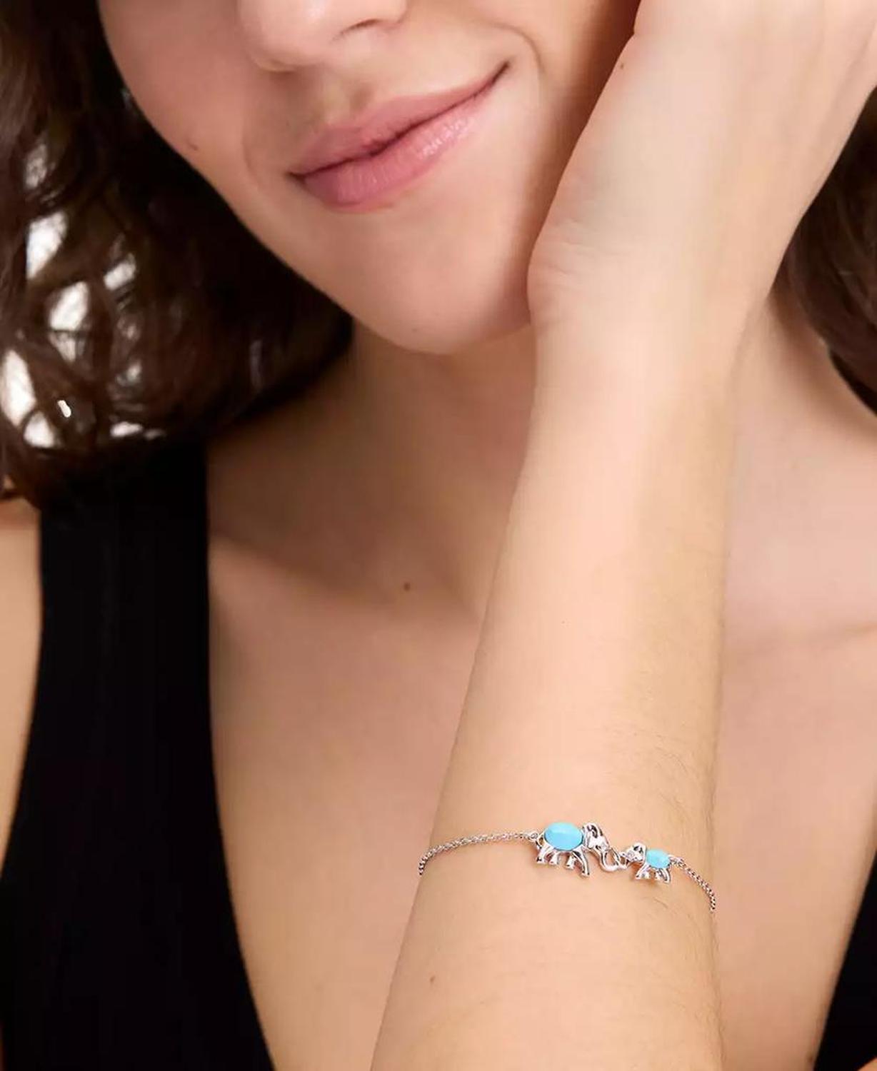 Silver-Tone Mama Elephant Stone Charm Bracelet