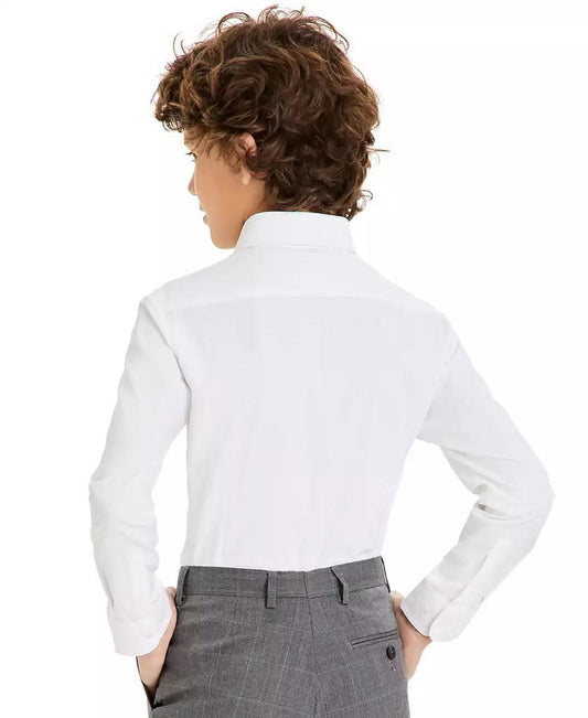 Solid White Button Down Dress Shirt, Big Boys