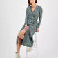 Women's Printed Long-Sleeve Midi Wrap Dress