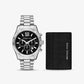 Oversized Lexington Silver-Tone Watch and Crocodile-Embossed Leather Card Case Gift Set