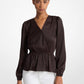 Crinkled Satin Long-Sleeve Top