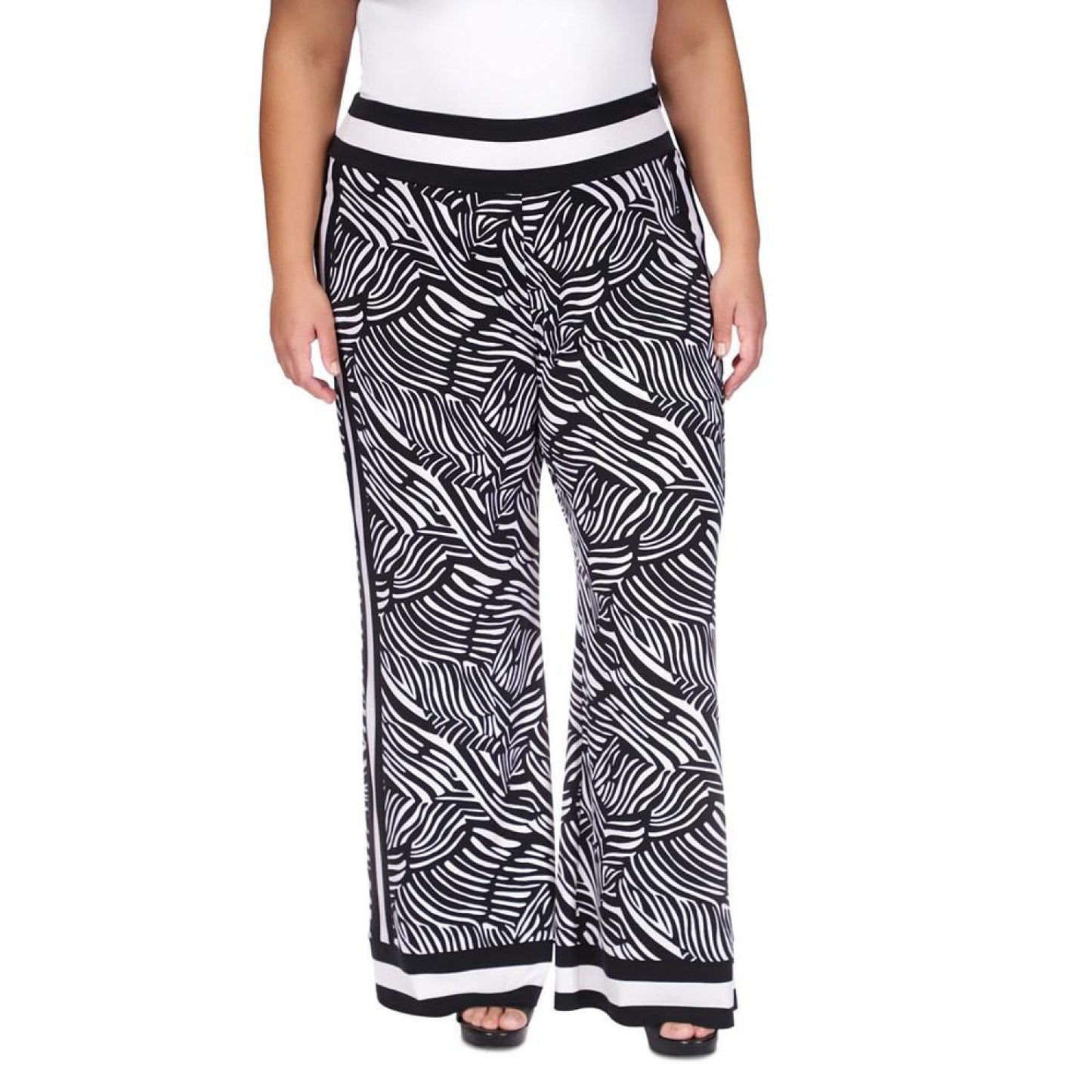 Plus Size Zebra-Print Striped-Border Pants