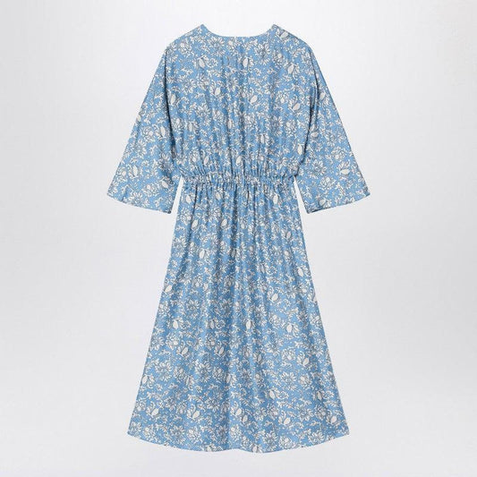 S Max Mara Women's blue Midi Silk Dress With Floral Print