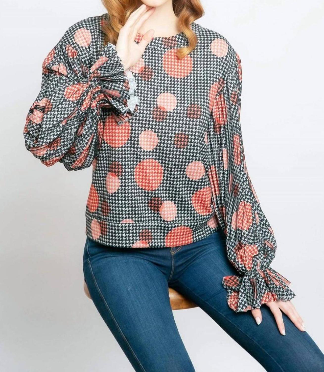 Hart Pleated Sleeve Top In Grey