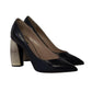 Marc Jacobs Print Block Heel Pointed Court Shoes in Black Leather