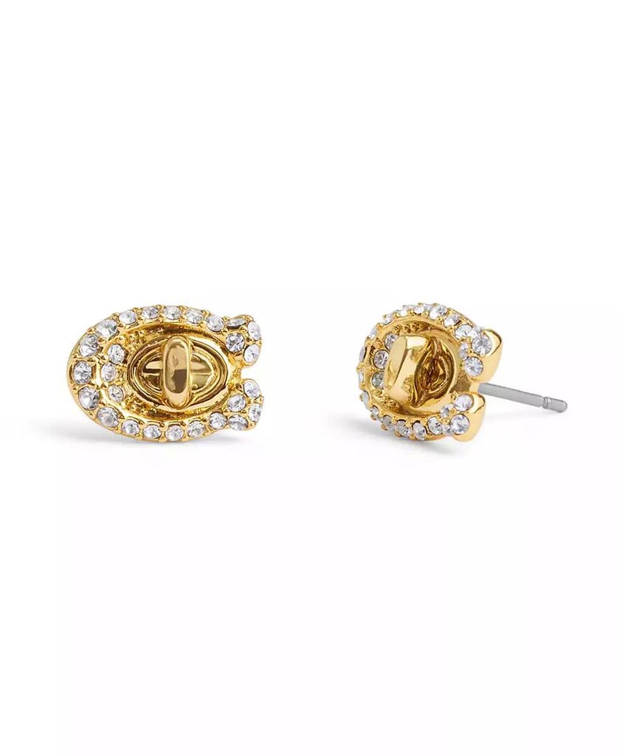 Women's Faux Stone Signature C Pave Turnlock Stud Earrings