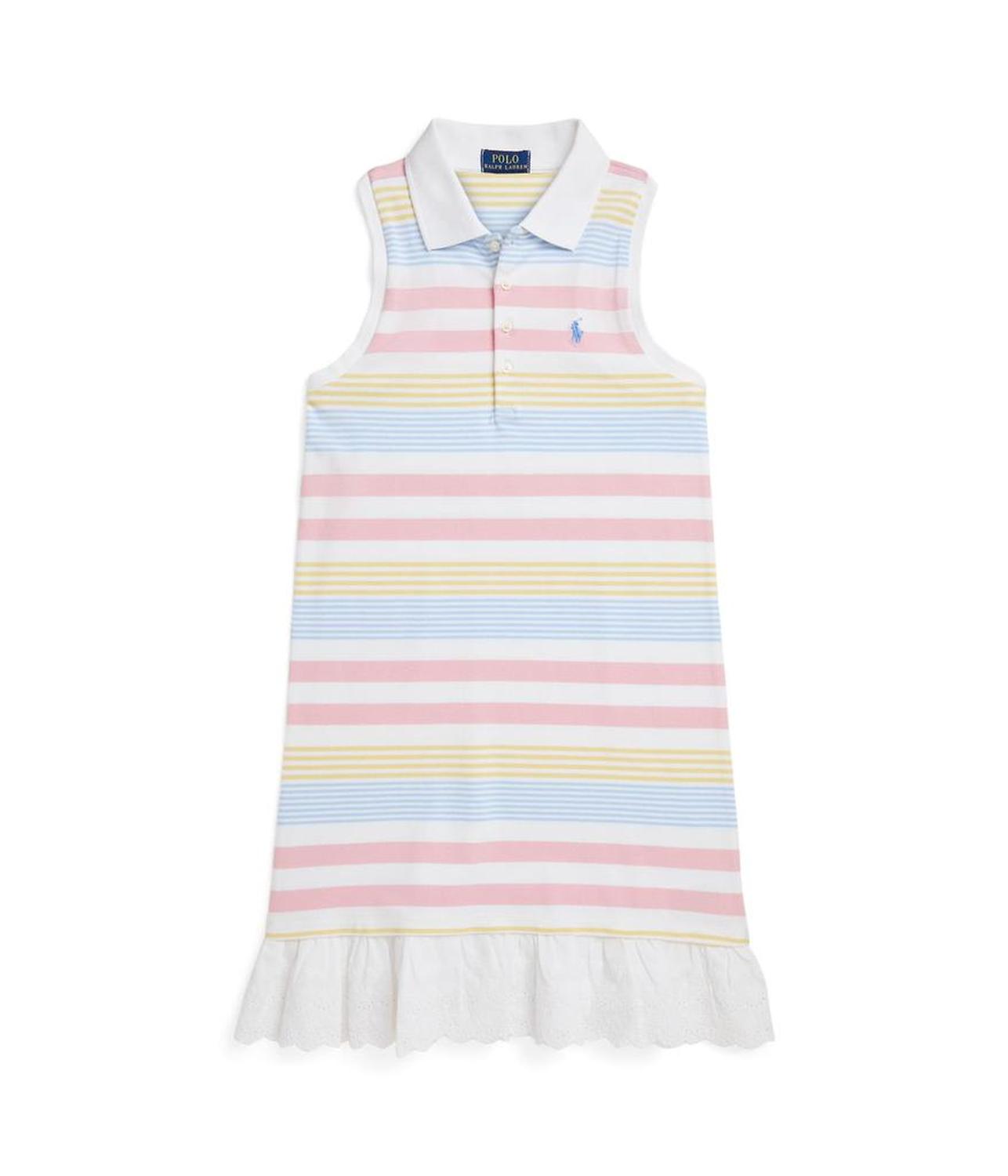 Striped Stretch Mesh Polo Dress (Big Kid)