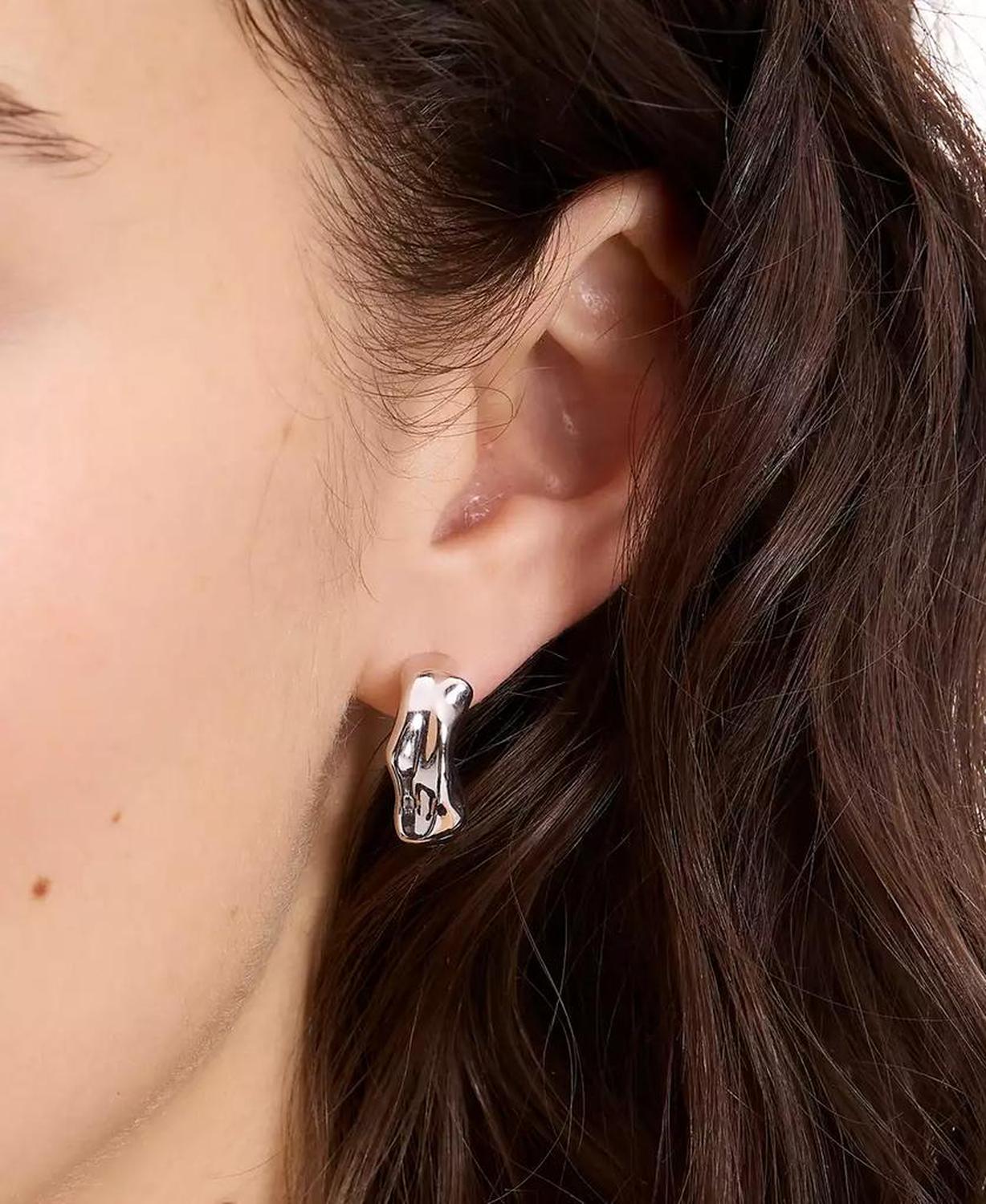 Silver-Tone Molten Hoop Earrings