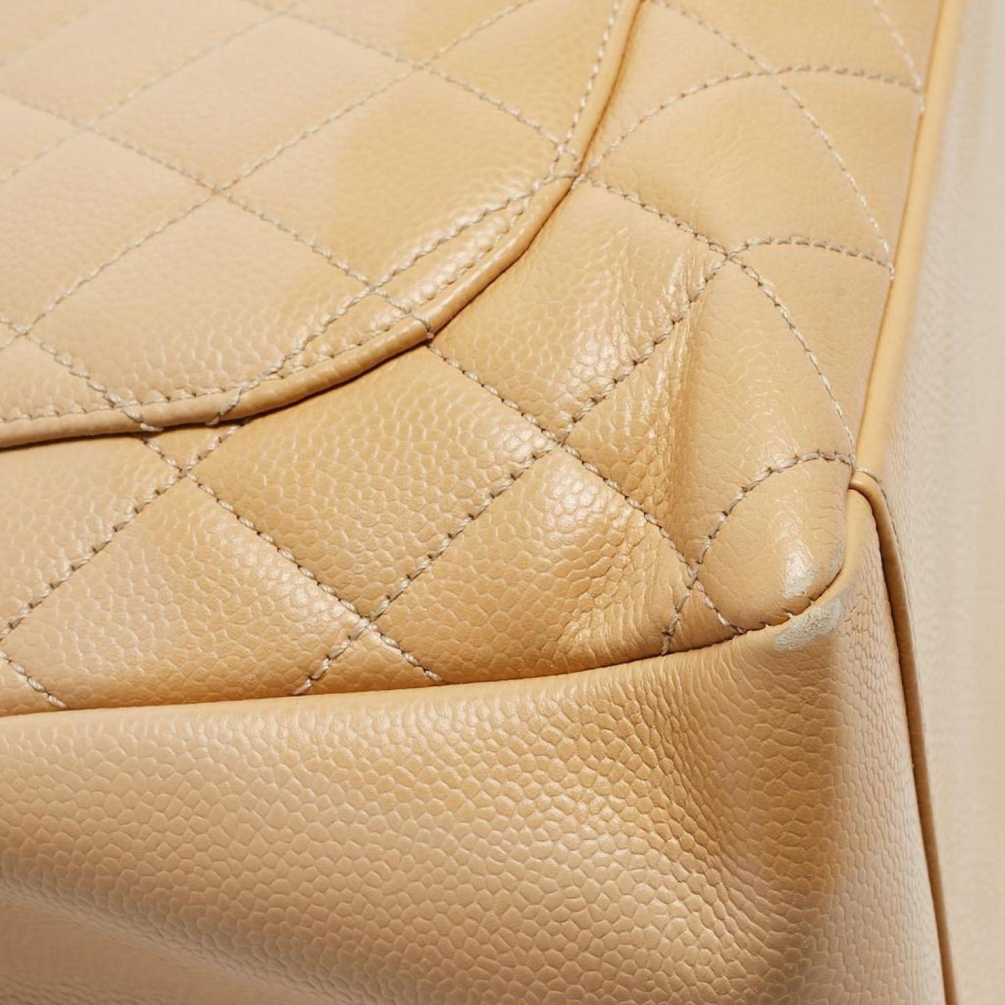 Chanel Beige Quilted Caviar Leather Grand Shopper Tote