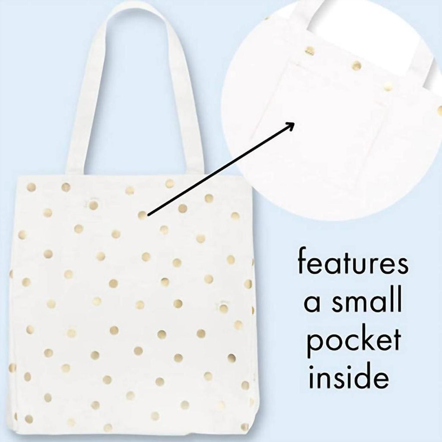 Canvas Book Tote Bag In Gold Dot With Script