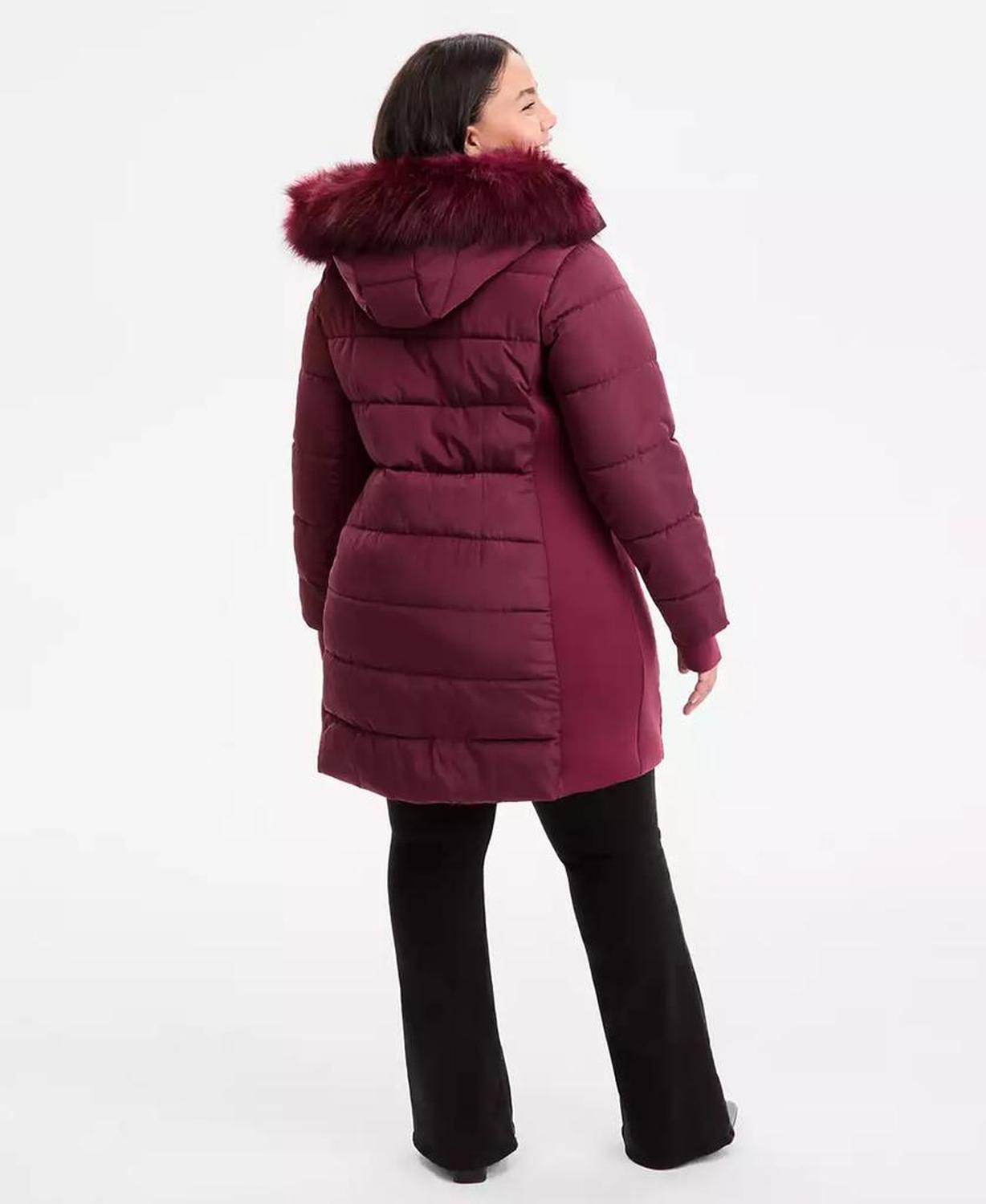 Plus Size Faux-Fur-Trim Hooded Puffer Coat, Exclusively at Macy's