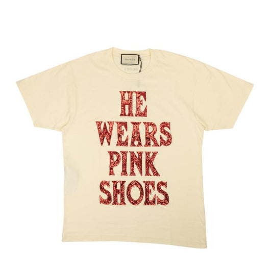 Gucci He Wears Pink Shoes Sequin T-Shirt - Ivory
