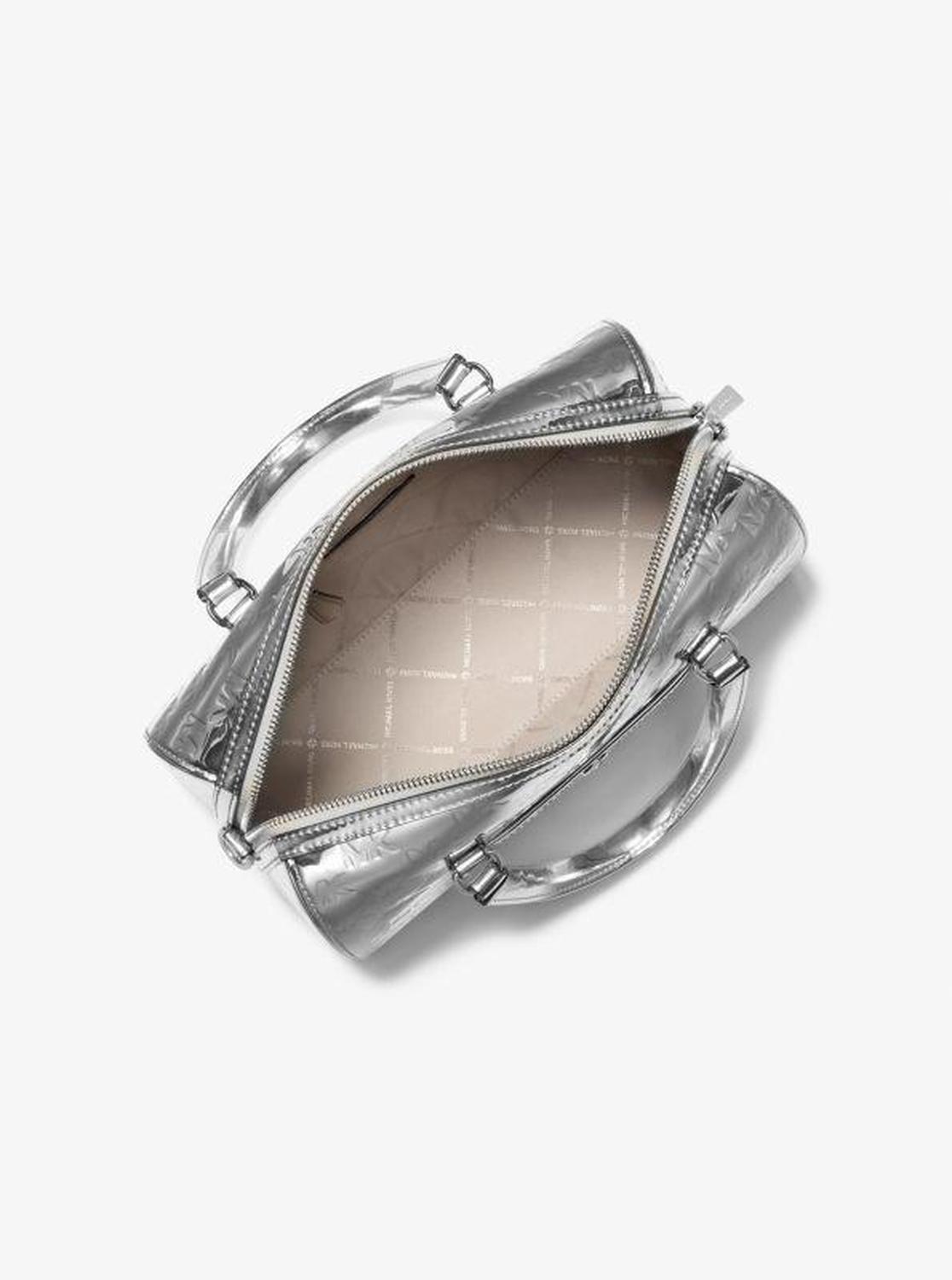 Jet Set Medium Patent Logo Debossed Duffel Crossbody Bag