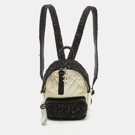 Chanel /offQuilted Satin And Tweed Sequins Mini Backpack