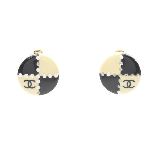 Coco Mark Earrings Gp Rhinestone Gold  Ivory 02A