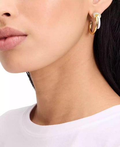 Gold-Tone Medium Pavé Knot Layered Hoop Earrings, 1.12"