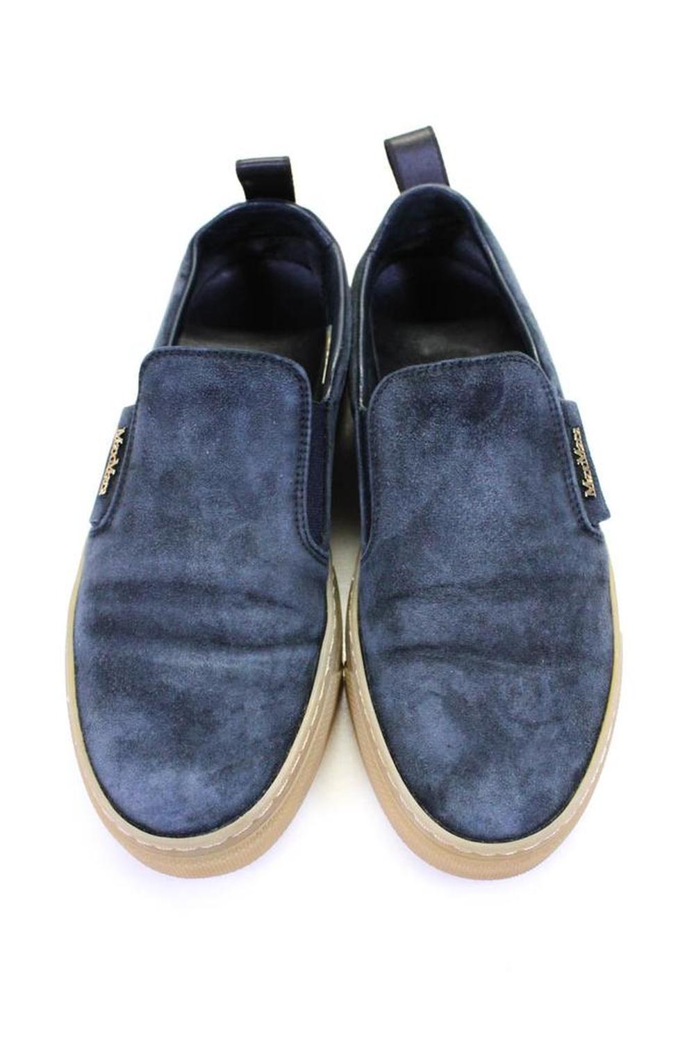 Max Mara Womens Low Top Slip On Sneakers Navy Blue Suede