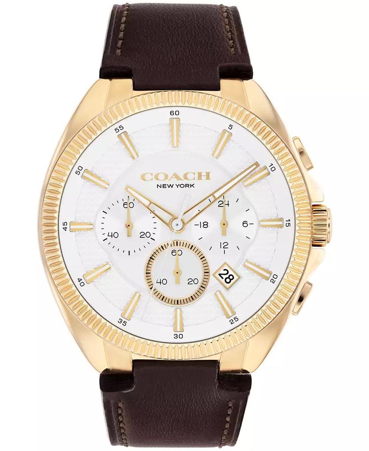 Men's Jackson Dark Brown Leather Calfskin Strap Watch, 44.1mm