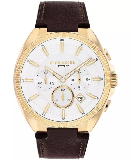 Men's Jackson Dark Brown Leather Calfskin Strap Watch, 44.1mm