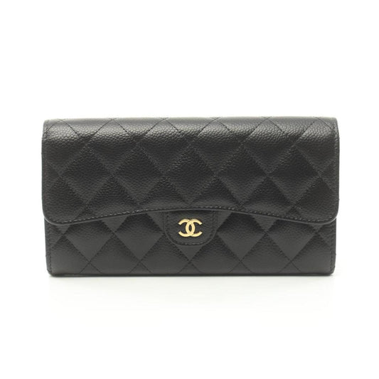 Matelasse Bi-Fold Long Wallet Caviar Skin  Gold Hardware
