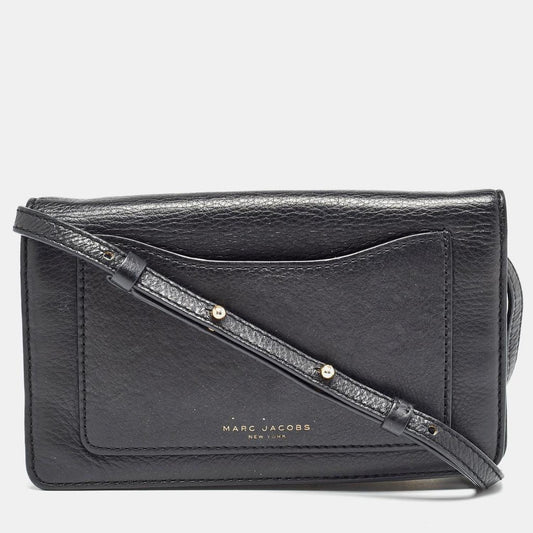 Marc Jacobs Black Leather Recruit Wallet On Strap