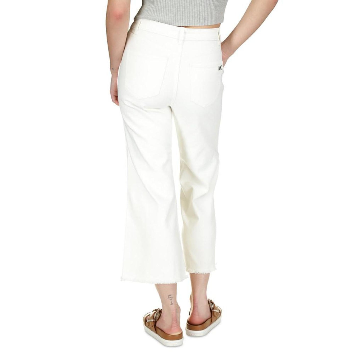 Petite Multi-Button Frayed-Hem Cropped Denim Jeans