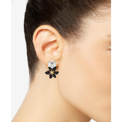 Gold-Tone Square Cubic Zirconia & Color Flower Statement Stud Earrings
