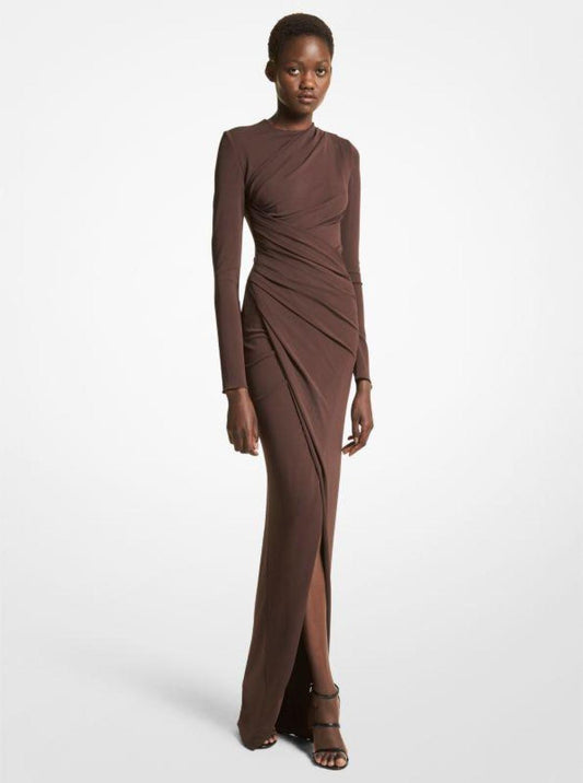 Stretch Matte Jersey Ruched Gown