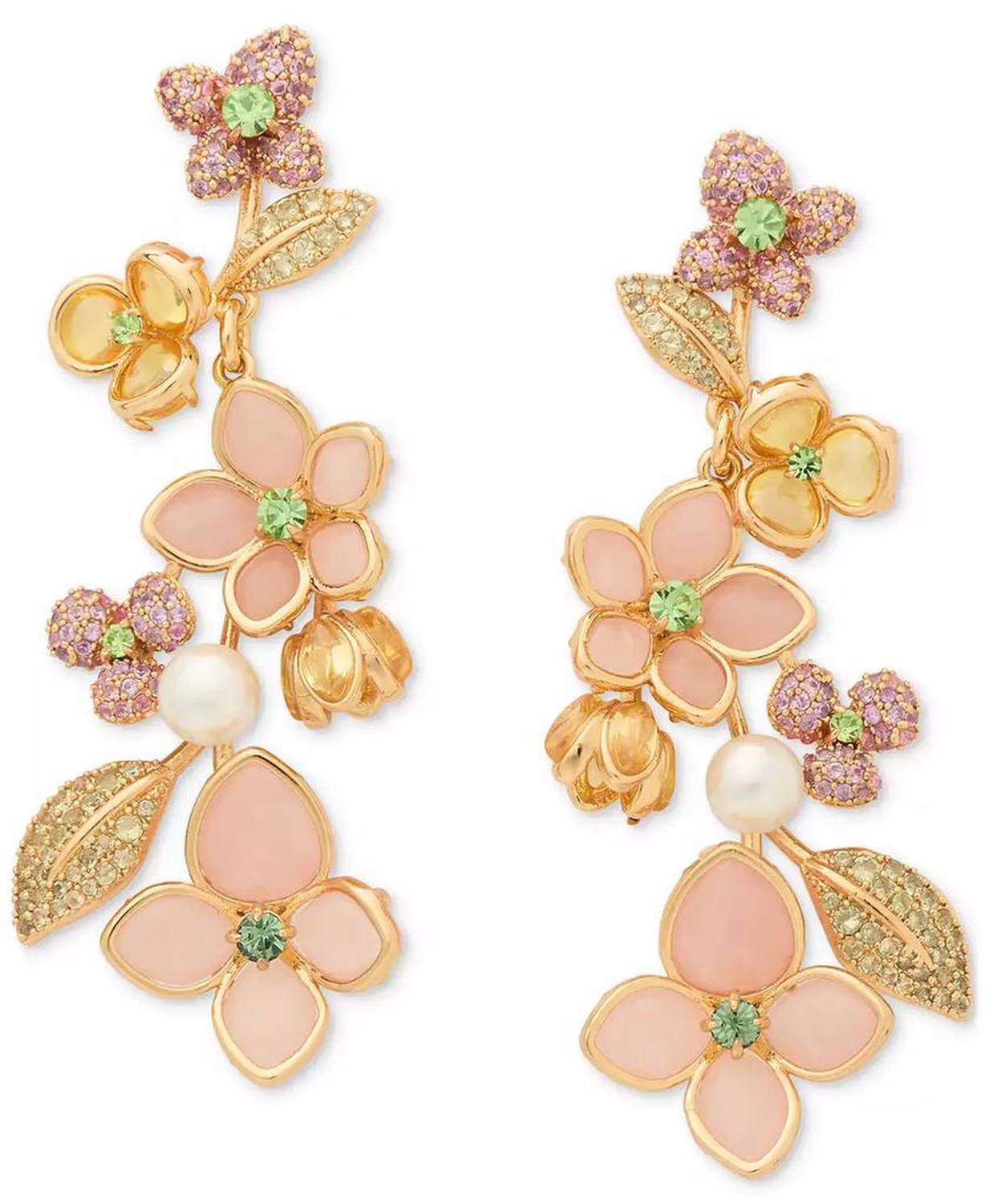 Gold-Tone Pastel Petals Linear Earrings