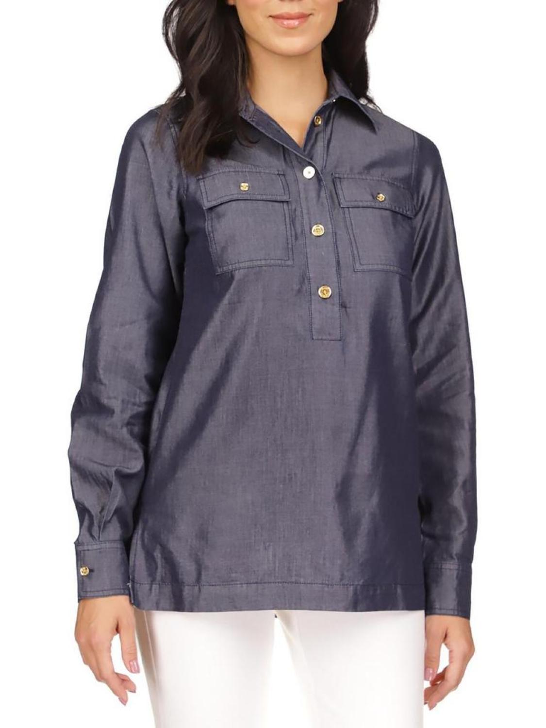 Womens 1/2 Placket Collared Tunic Top