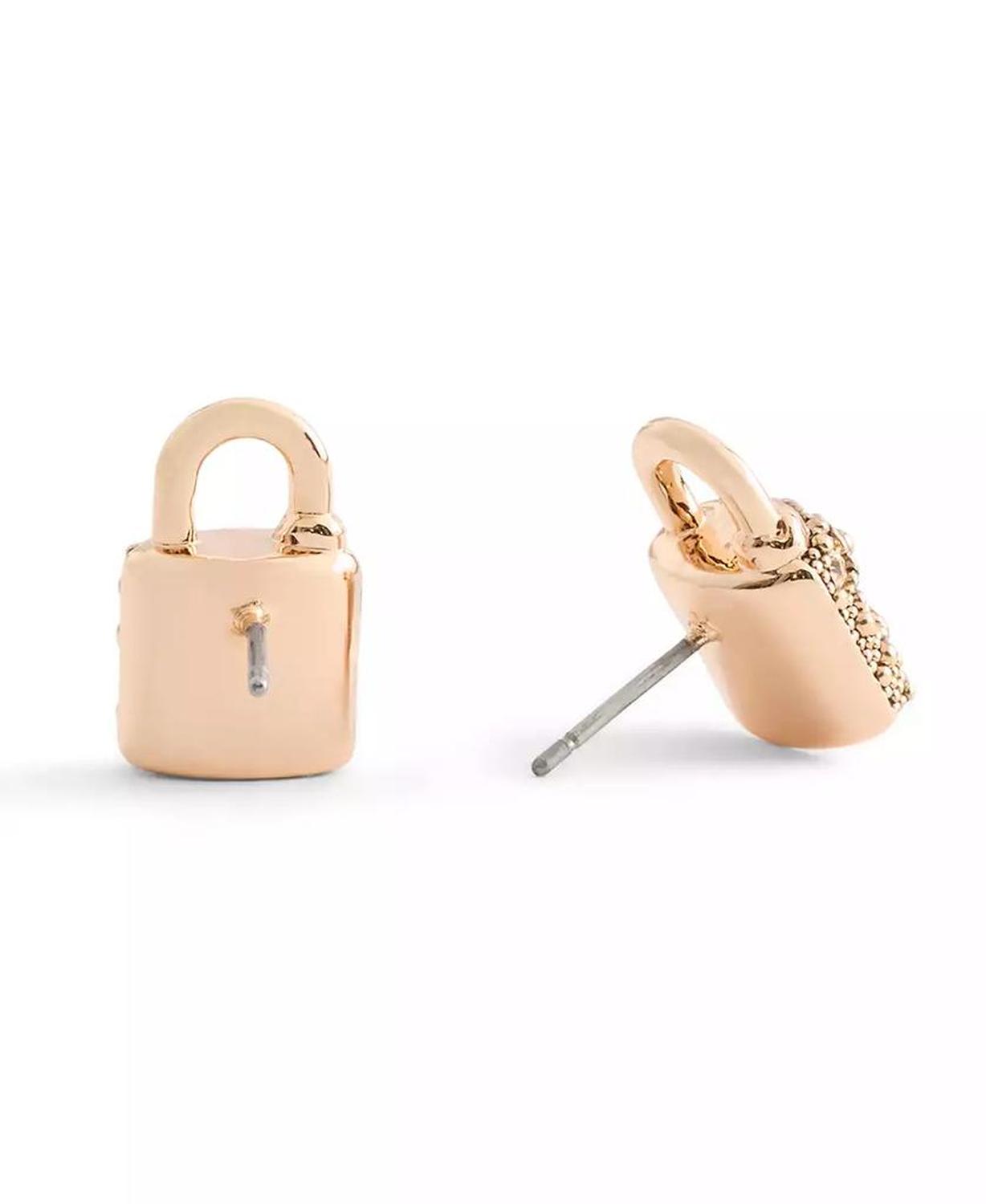 Rose Gold Plated Pave Padlock Stud Earrings