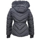Women's Belted Down Chevron Scutab Stretch Quilted Faux Fur Coat Jacket In Black