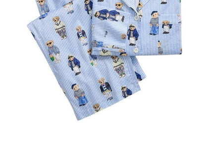 Bear Cotton Long-Sleeve Pajama Set In Oxford Blue