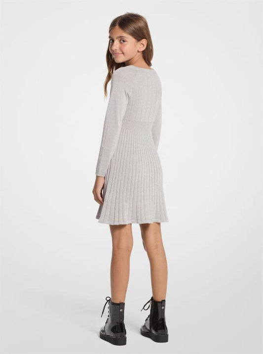 Pleated Metallic Knit Sweaterdress