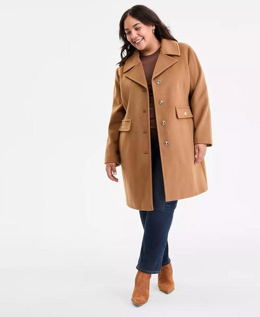 Plus Size Collared Button-Front Coat, Exclusively at Macy's