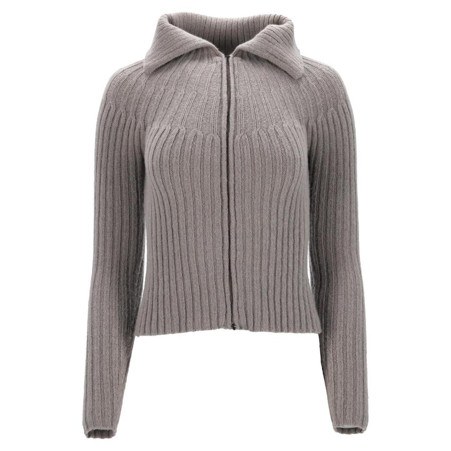 Weekend Knitted Zipped Sweater in Grey Wool