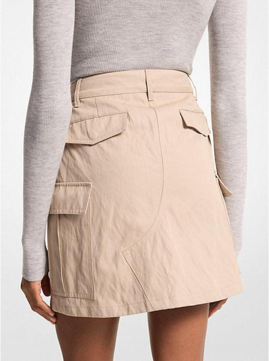 Crushed Cotton Gabardine Cargo Skirt