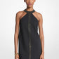 Studded Stretch Crepe Halter Mini Dress