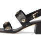 Spade Flower Stud Pebbled Leather Block Heel Sandal
