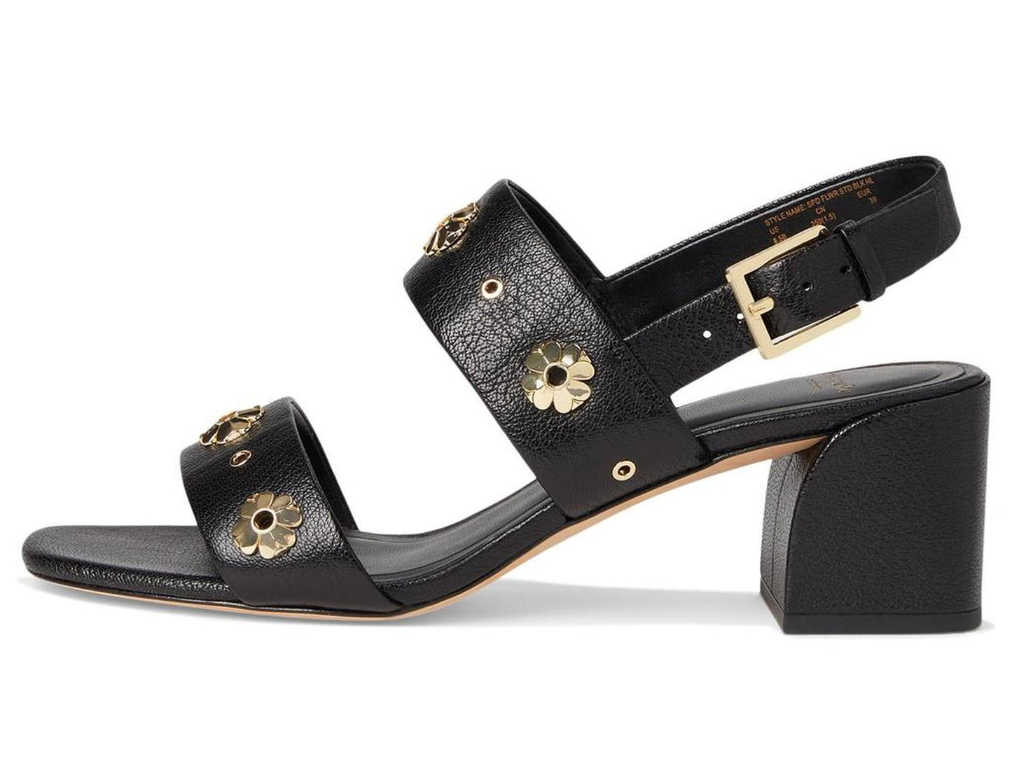 Spade Flower Stud Pebbled Leather Block Heel Sandal