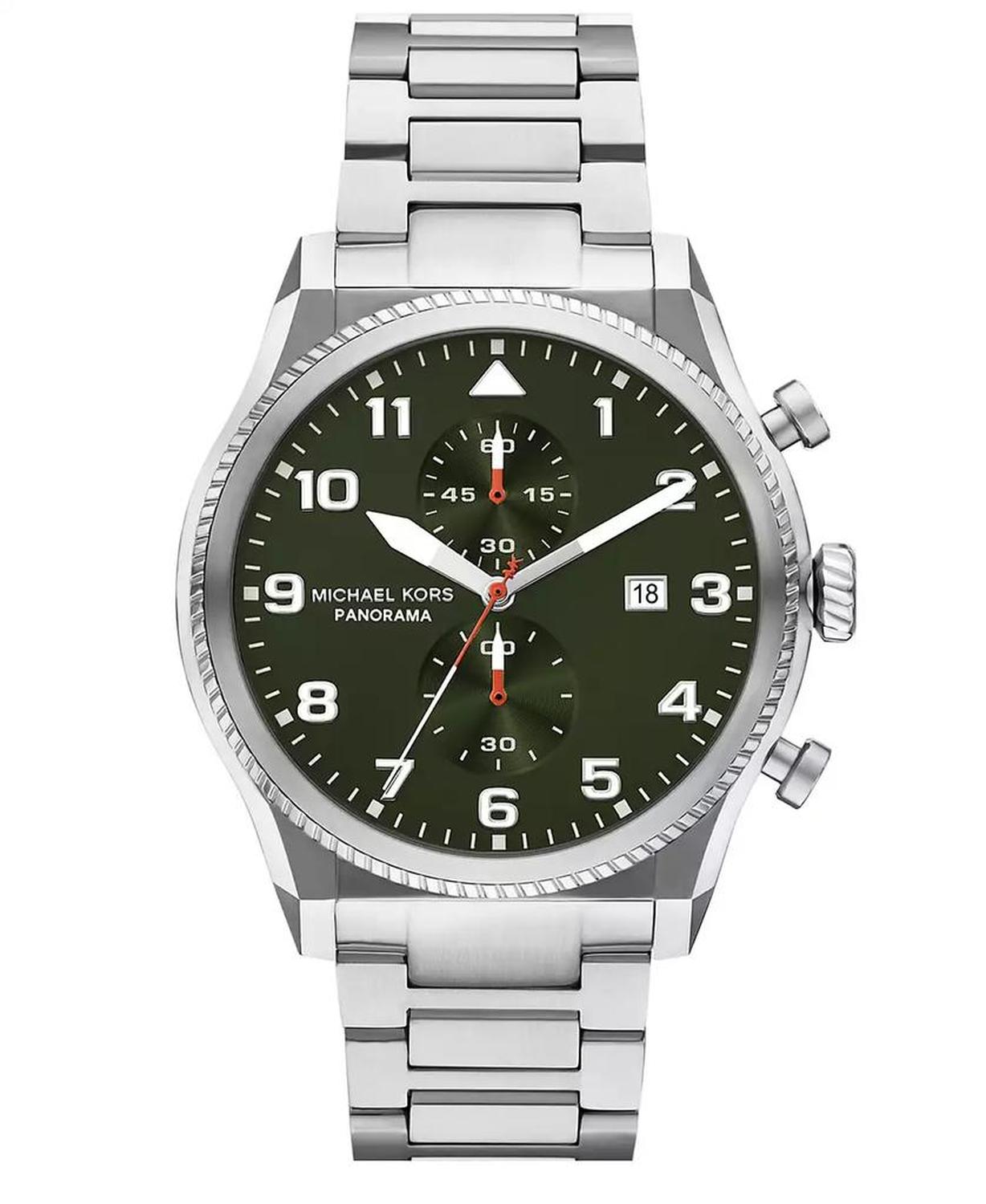 Men's Panorama Chronograph Silver-Tone Stainless Steel Watch, 44mm